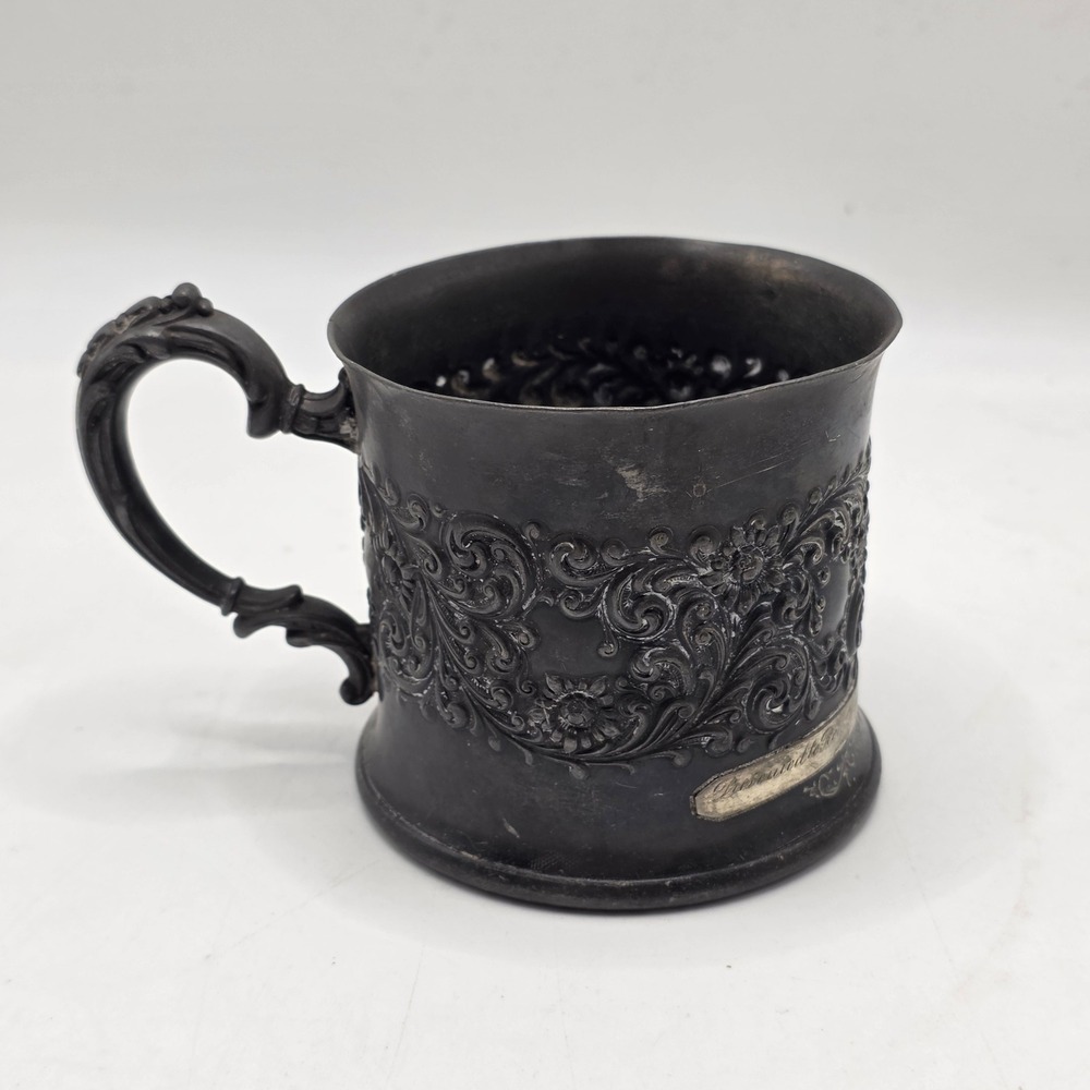 Antique‎ Forbes Silver Co Quadruple Plate Mug Cup 1903 Engraved Victorian